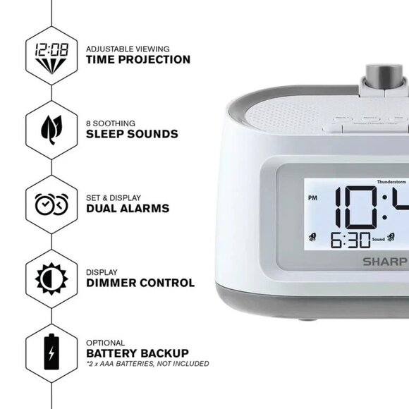 Sharp PROJECTION ALARM CLOCK with 8 SOOTHING SLEEP SOUNDS & DUAL ALARM Ceiling - Picture 5 of 12
